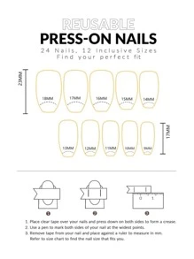 24 Unids/set De Uñas Postizas Cuadradas Cortas De Color Carne Y Caqui Con Diseño De Estrella Francesa, Incluyendo Pegamento De Gelatina, Una Lima De Uñas Y Un Palo - Multicolor - Ver 5