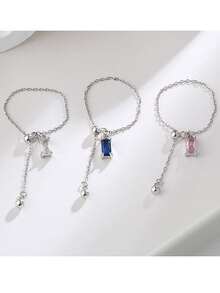 这款时尚简约优雅的方形立方氧化锆石可调节链戒指，共有三种颜色可选。适合节日、婚礼、派对、周年纪念、日常佩戴和服装搭配。纯银材质赋予其高级质感，尺寸可调节。 - 粉色 - 查看 7