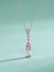 時尚和簡約風S925銀氧化鋯吊墜項鍊,耳環,圓環,首飾套裝