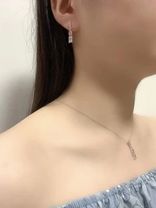 時尚和簡約風S925銀氧化鋯吊墜項鍊,耳環,圓環,首飾套裝