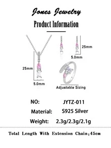 時尚和簡約風S925銀氧化鋯吊墜項鍊,耳環,圓環,首飾套裝