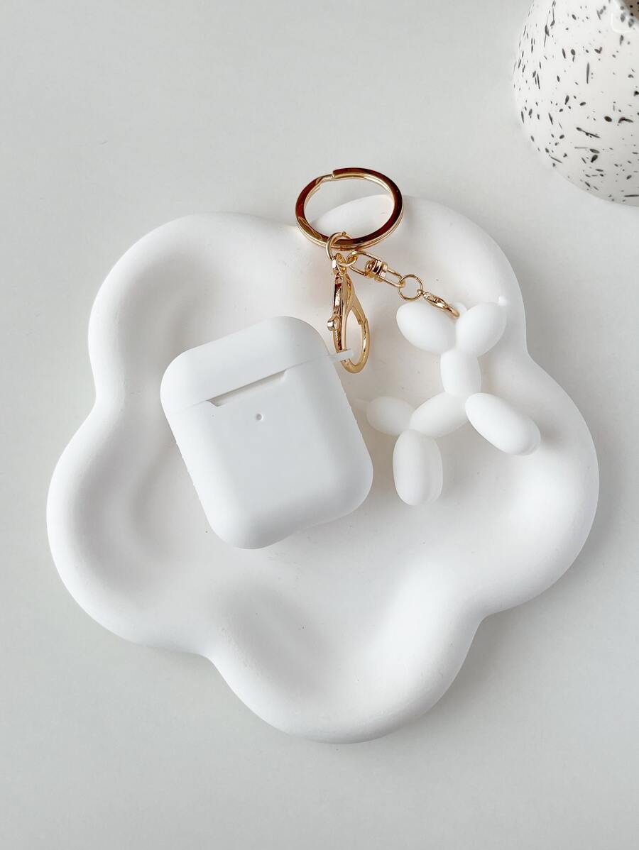 1 Bộ Phụ kiện móc khóa hình chú chó con, vịt, phi hành gia dễ thương, Phụ kiện ngôi sao Acrylic lấp lánh, Vỏ tai nghe bằng silicon màu trơn - trắng - Xem 1