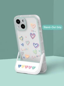 Valentines Heart Pattern Clear Phone Case With Invisible Holder Kawaii Waterproof Shockproof Anti-Fall Scratch Resistant