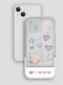 Valentines Heart Pattern Clear Phone Case With Invisible Holder Kawaii Waterproof Shockproof Anti-Fall Scratch Resistant