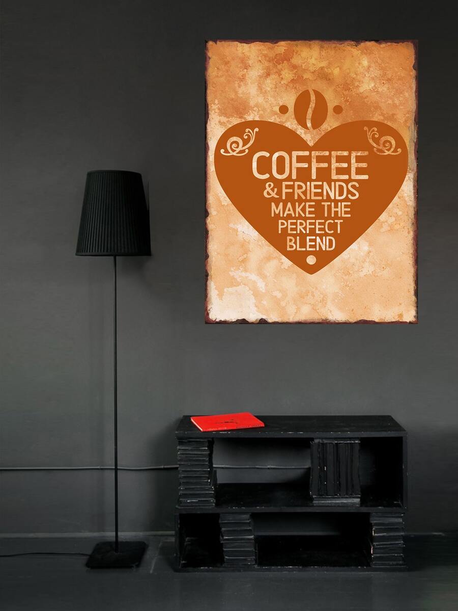 1 Miếng Hình trái tim In Tấm thiếc Treo tranh Với Đơn giản Sắt Trang trí nghệ thuật , Độ Nét Cao Cà phê Loạt Hình ảnh Với Và Bạn Slogan - Nhiều màu - Xem 1