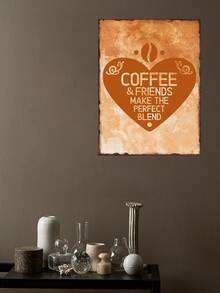 1 Miếng Hình trái tim In Tấm thiếc Treo tranh Với Đơn giản Sắt Trang trí nghệ thuật , Độ Nét Cao Cà phê Loạt Hình ảnh Với Và Bạn Slogan - Nhiều màu - Xem 2