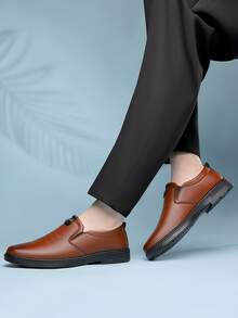 男士商務休閒透氣時尚耐用舒服的正式PU皮革鞋 - 棕色 - 查看 2