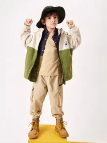 TIGER MINI Tween Boys' Hooded Colour-Block Jacket, Easy To Match, Suitable For Daily Wear - Apricot - View 5