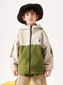 TIGER MINI Tween Boys' Hooded Colour-Block Jacket, Easy To Match, Suitable For Daily Wear - Apricot - View 1