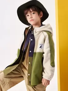 TIGER MINI Tween Boys' Hooded Colour-Block Jacket, Easy To Match, Suitable For Daily Wear - Apricot - View 3