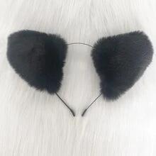黑色長毛絨黑色襯墊洛麗塔貓耳髮箍髮飾動物耳朵狐狸耳朵髮帶 - 黑色 - 查看 3