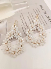 1 Cặp bông tai đan bằng pha lê phong cách Mori thủ công 8 bông, hoa tai thanh lịch cho tiệc - trắng - Xem 1