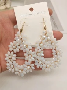 1 Cặp bông tai đan bằng pha lê phong cách Mori thủ công 8 bông, hoa tai thanh lịch cho tiệc - trắng - Xem 3