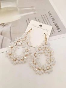 1 Cặp bông tai đan bằng pha lê phong cách Mori thủ công 8 bông, hoa tai thanh lịch cho tiệc - trắng - Xem 4