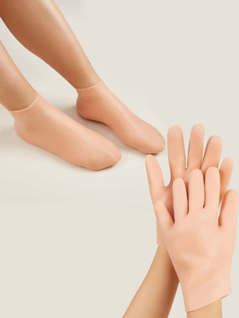 Foot care 4 件装硅胶美白保湿手套和袜子套装，手足护理保湿，沙滩装