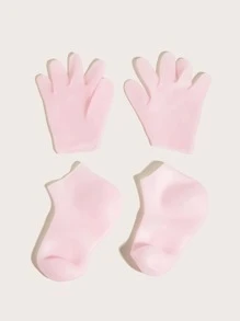 Foot care 4 件装硅胶美白保湿手套和脚袜、护肤套装 - 粉色 - 查看 5