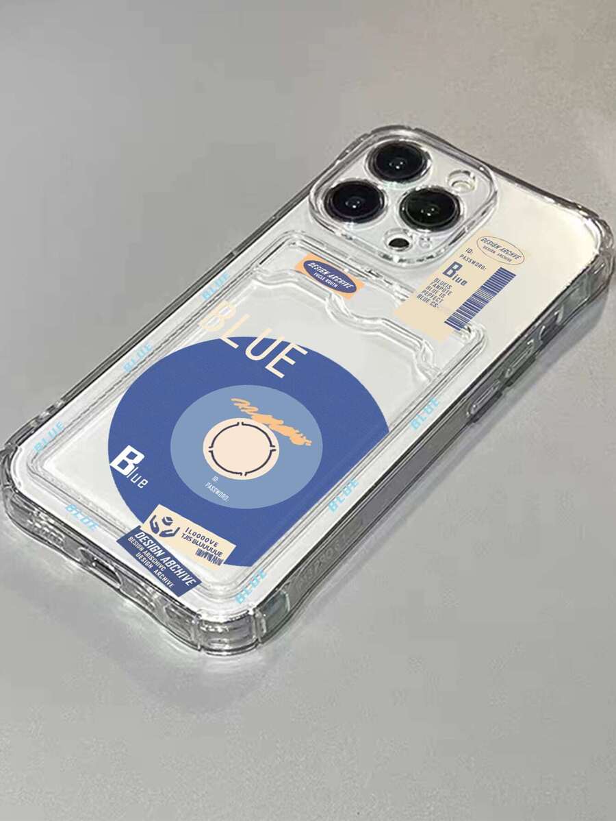 Letter Graphic Clear Phone Case With Card Slot,International Version, Not The Domestic Version - Multicolor - View 1