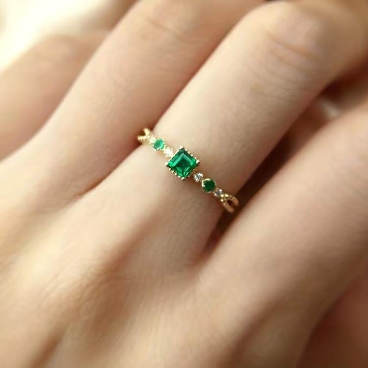 1 Peça Vintage Estilo Palácio Cor De Ouro Anel Com Esmeralda Verde Quadrado Pedra , Ideal Para Envolvimento Ou - Ouro amarelo - Visão 3