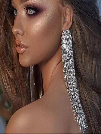 時髦長流蘇女性吊墜耳環,多用途適用於正式場合