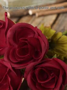 1 件人造 5 头玫瑰树装饰，适用于寄宿家庭、花园、家庭电视柜花瓶填充物、婚礼花束 DIY - 酒紅色 - 查看 3