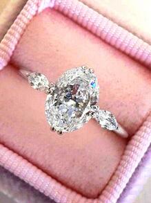 1入組經典鍍銀訂婚戒指帶白色方晶鋯石石頭&吊墜橢圓形水晶女性結婚戒指 - 銀色 - 查看 1