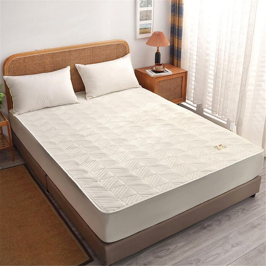 1 件米色床罩，采用纯涤纶制成，床垫保护套 - 米色 - 查看 1