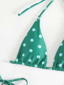 時尚性感波點綁頸三角鋼圈連帶泳衣套裝 - 綠色 - 查看 3