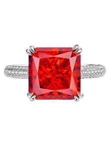 10 Carat Carbon cao Pha lê & 10*10 Ngọc đỏ Nhẫn , Màu bạc Nhẫn kim cương giả - Đỏ - Xem 1