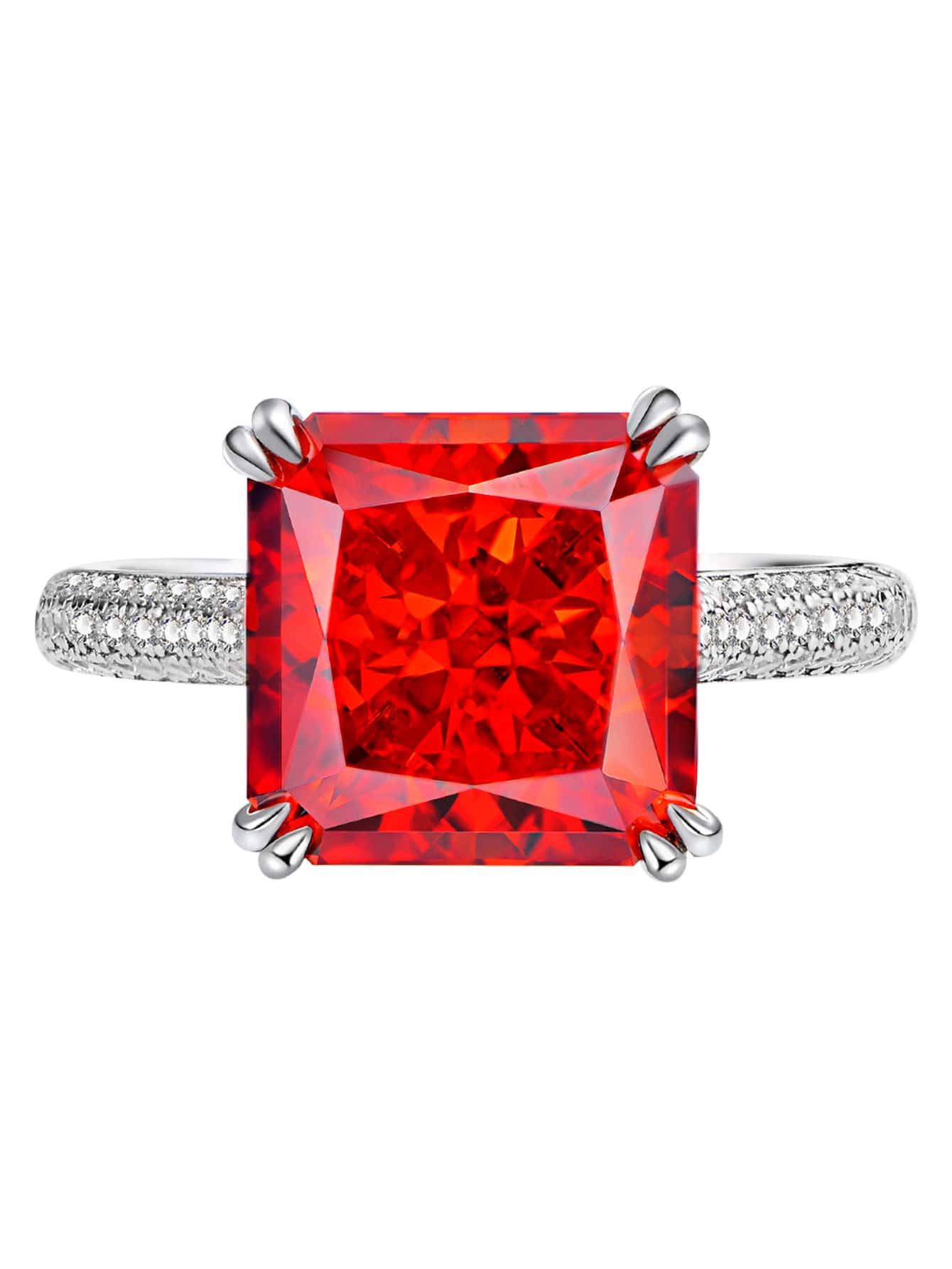 10 Carat Carbon cao Pha lê & 10*10 Ngọc đỏ Nhẫn , Màu bạc Nhẫn kim cương giả - Đỏ - Xem 1