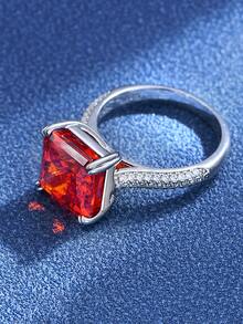 10 Carat Carbon cao Pha lê & 10*10 Ngọc đỏ Nhẫn , Màu bạc Nhẫn kim cương giả - Đỏ - Xem 2
