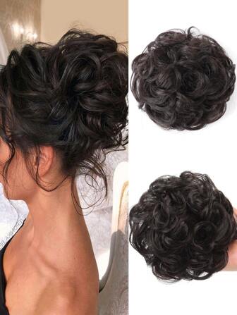 Synthetische Haarring Perücke, neue Haargummis, Haarknoten, Elastikband aus Haaren, unordentlicher lockiger schwarzer Haarballen, Haarverlängerung, Zopf