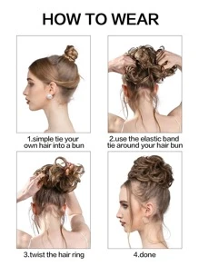 Synthetic Hair Ring Wig New Hair Scrunchies Chignon Elastic Band Made Of Hair Messy Curly Dark Brown Hair Bun Hairpiece Ponytail - Brown - View 6