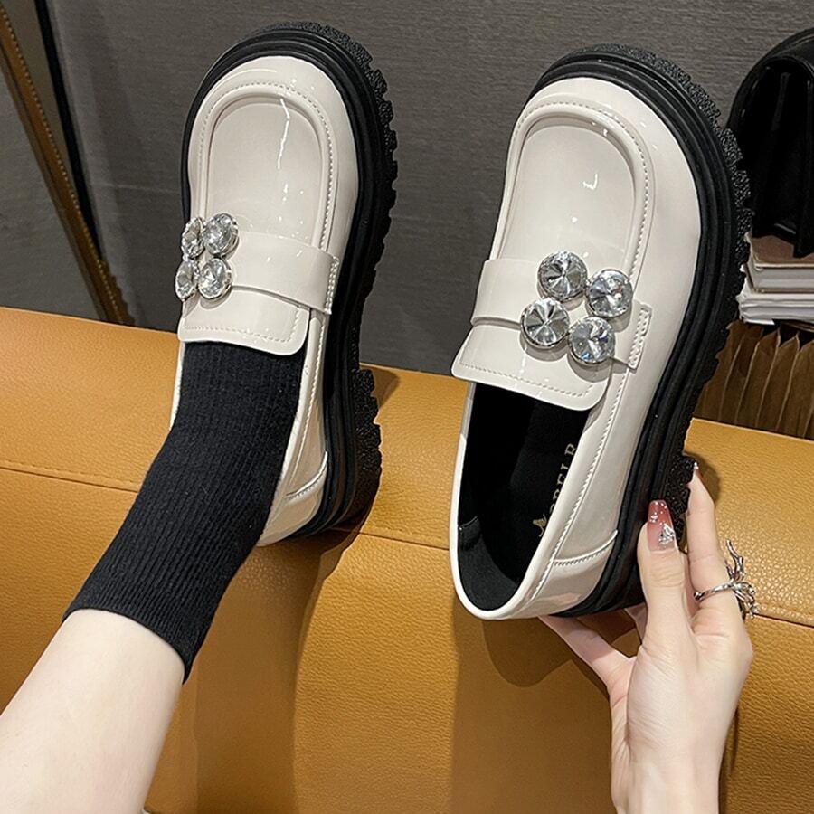 Zapatos gruesos de moda para mujeres con estilo universitario, adecuados para primavera, verano y otoño - Beis - Ver 1