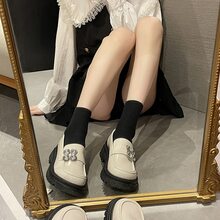 Zapatos gruesos de moda para mujeres con estilo universitario, adecuados para primavera, verano y otoño - Beis - Ver 4