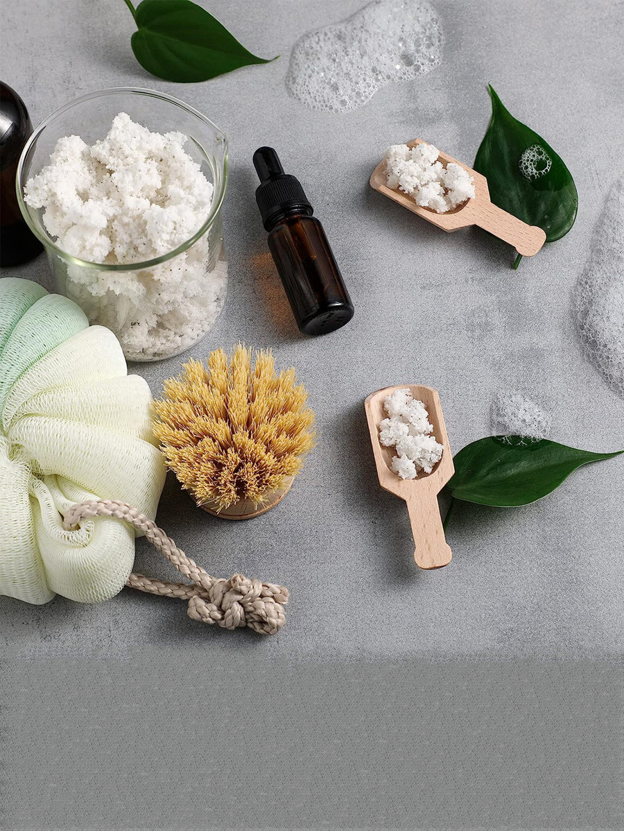 4pcs Wooden Round Handle Scoop Teaspoon Mini Small Salt Shovel Milk