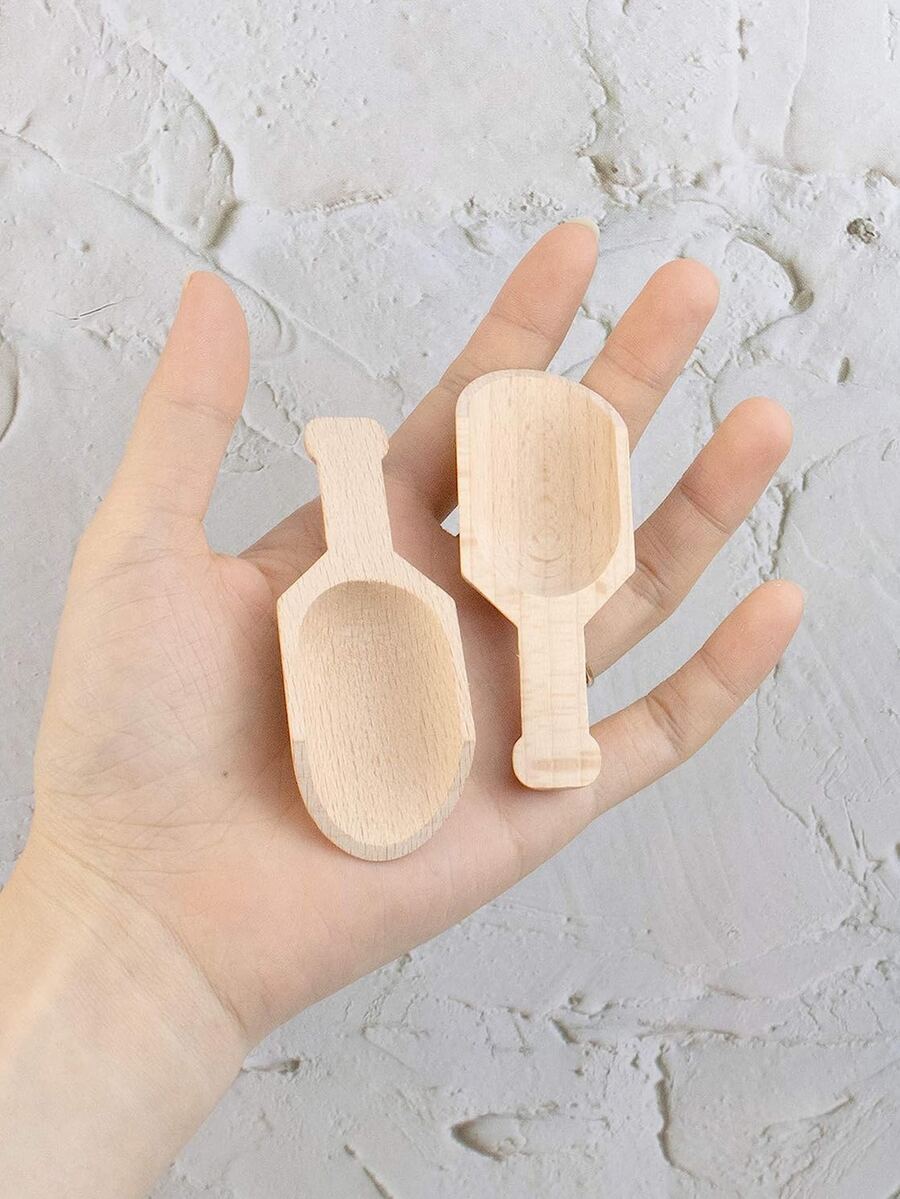 4pcs Wooden Round Handle Scoop Teaspoon Mini Small Salt Shovel Milk