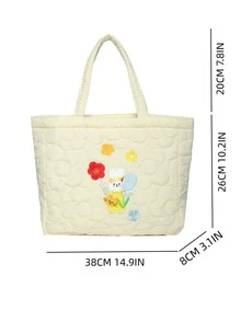 Bolso tote cosido con dibujos animados con patrón de conejo dulce dama - Beis - Ver 4