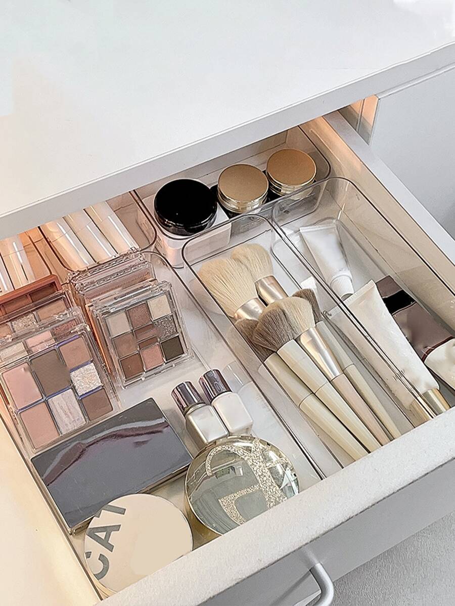 1pc/5pcs/10pcs Exquisite Transparent Desktop Cosmetic Storage Box For Girls, Perfect For Makeup Brushes, Lipsticks, And Combs,For Holiday Beach, Bathroom Collection, Bedroom Collection, Large Capacity - Clear - View 1