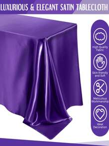 1pc Wine Red/Gold/Silver/Purple/Black/Green Imitated Silk Rectangular Tablecloth/Table Runner For Wedding, Party, Gathering, Restaurant - Purple - View 3
