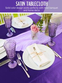 1pc Wine Red/Gold/Silver/Purple/Black/Green Imitated Silk Rectangular Tablecloth/Table Runner For Wedding, Party, Gathering, Restaurant - Purple - View 8
