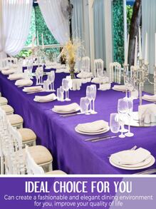 1pc Wine Red/Gold/Silver/Purple/Black/Green Imitated Silk Rectangular Tablecloth/Table Runner For Wedding, Party, Gathering, Restaurant - Purple - View 7