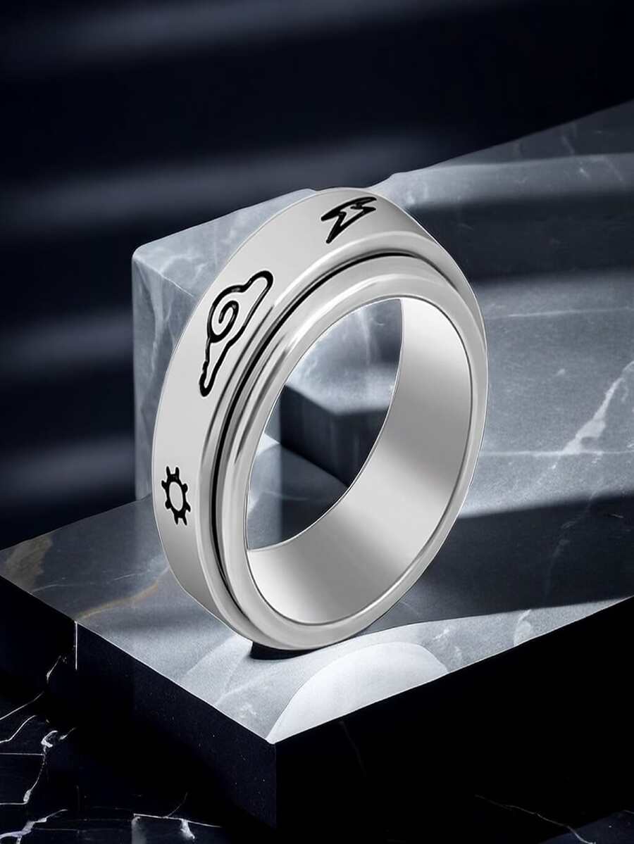 1 件时尚钛钢旋转戒指，派对舞蹈个性化戒指，男女通用不锈钢戒指，减压戒指，抗压力烦躁戒指，适合父亲节、生日、婚礼、周年纪念、圣诞节、情人节礼物，送给爱人、爸爸、男朋友、丈夫、朋友、同学、家人 - 8毫米-閃電 - 查看 1