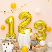1pc 32 Inch Golden Digital Balloon For Birthday , Wedding , Anniversary , Baby Shower , Festival Decoration Party Balloon - Emas - View 2