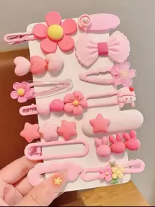 14pcs Floral Resin Hair Clips (No Card Packaging) - Pink - View 1