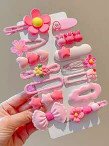 14pcs Floral Resin Hair Clips (No Card Packaging) - Pink - View 2