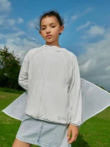 Balabala Cô gái Tween Chất rắn Đồ họa Chữ cái Đã vá Áo trùm đầu Nhẹ Và Thoáng khí Thích hợp Cho mùa hè - trắng - Xem 4