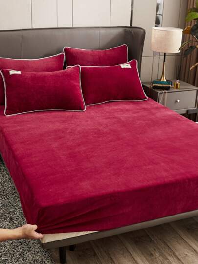 1pc Crystal Velvet Fitted Sheet And Pillowcase, Solid Color Soft Skin-Friendly Deep Sleep Bedding Set For Spring, Autumn, Winter (90*200cm/120*200cm Includes 1 Pillowcase)