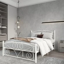 Full Size Unique Flower Sturdy System Metal Bed Frame with Headboard and Footboard - 白色 - 查看 1