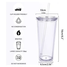 1入組透明450毫升玻璃杯，帶吸管和蓋子，簡單便攜式飲用水瓶 - 無色 - 查看 10