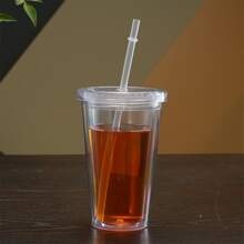 1入組透明450毫升玻璃杯，帶吸管和蓋子，簡單便攜式飲用水瓶 - 無色 - 查看 5